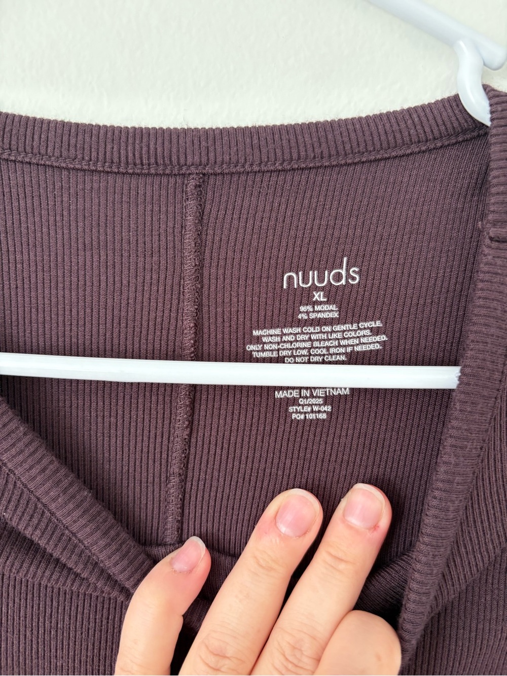 Nuuds Eggplant Slinky Ribbed Long Sleeve High Crew Neck Tee Size XL - Picture 6 of 7